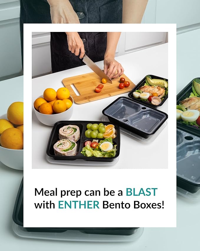 Enther [20 Pack] Single 1 Compartment Meal Prep Containers with Lids, Food Storage Bento Box with Portion Cups, BPA Free, Reusable Lunch Box, Microwave/Dishwasher/Freezer Safe, Portion Control, 28oz