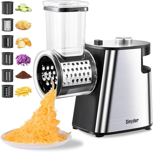 Electric Cheese Grater Upgraded, Salad Maker Machine with 5 Different Shapes of Blades.400W Cheese Shredder,Electric Slicer,Electric Salad Machine for Cheeses, Fruits, Vegetables