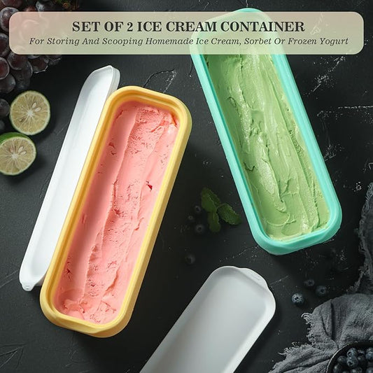 2Pack Ice Cream Containers for Homemade Ice Cream（1.5 Quart Each），Reusable Plastic Tubs Storage Containers Cups with Lids for Freezer，Stackable Storage Container for Gelato，Yogurt, Sorbet