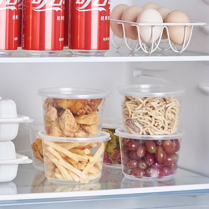 FULING 150 Set - 16 oz. Plastic Deli Disposable Food Storage Containers With Airtight Lids