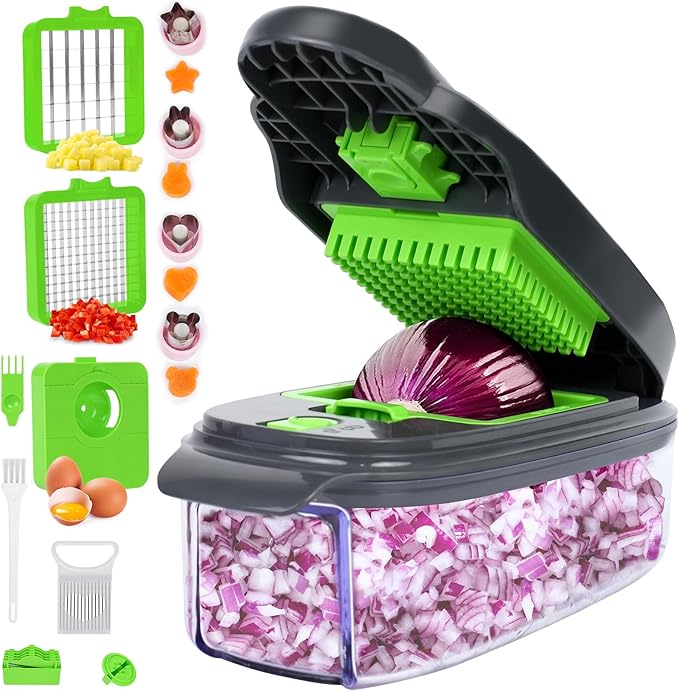 19 in 1 Vegetable Chopper, Food Chopper with 8 Blades, Onion Chopper with Container, Vegetable Slicer, Veggie Chopper with Container, Kitchen Gadgets, Home Essentials, Kitchen Accessories