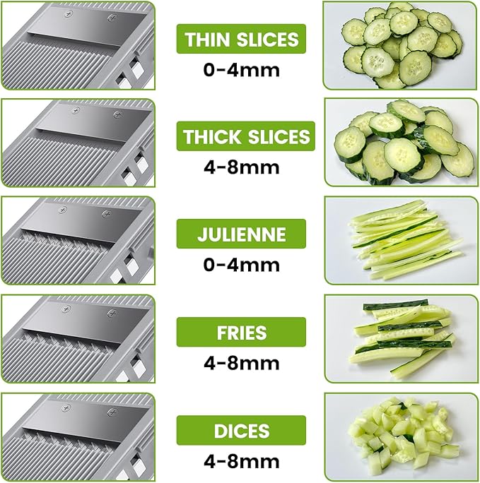 Safer Mandoline Slicer for Kitchen, Adjustable Thickness Vegetable Chopper, Potato Slicer French Fry Cutter Tomato Dicer, Kithcen Fruit Food Chopper (Blue)