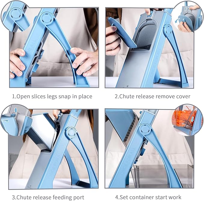 Upgraded Safety Mandoline Slicer, Adjustable Thickness Potato Slicer, French Fries Slicer, 4-in-1 Vegetable Slicer, Removable Easy-to-Clean Kitchen Vegetable Chopper (Blue)