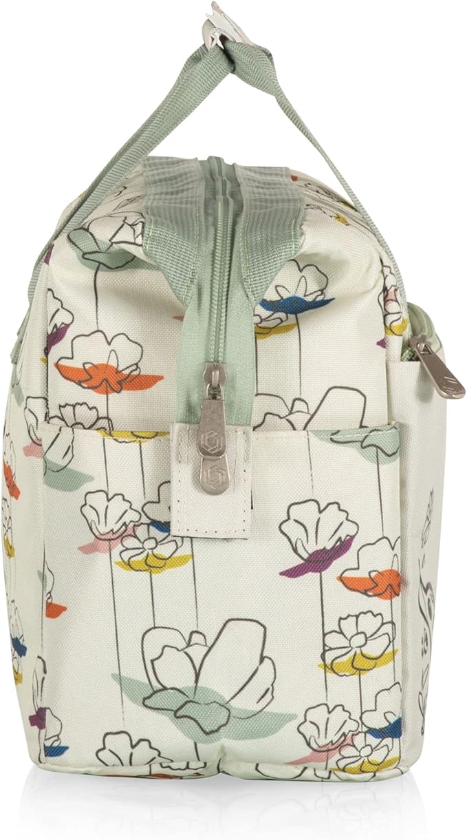 PICNIC TIME Star Wars Mandalorian Grogu Floral On The Go Lunch Bag, Soft Cooler Lunch Box, Insulated Lunch Bag, (Cream with Floral Pattern)
