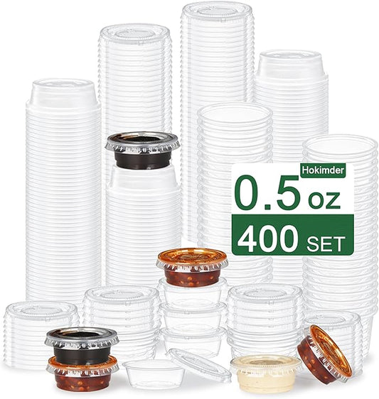 400 Pack 0.5 Oz Disposable Plastic Portion Cups with Lids, Small Jello Shot Cups, Plastic Containers Souffle Cup Condiment Containers with Lids Sauce Cups for Salad Dressing and Meal Prep- 0.5oz/15ml