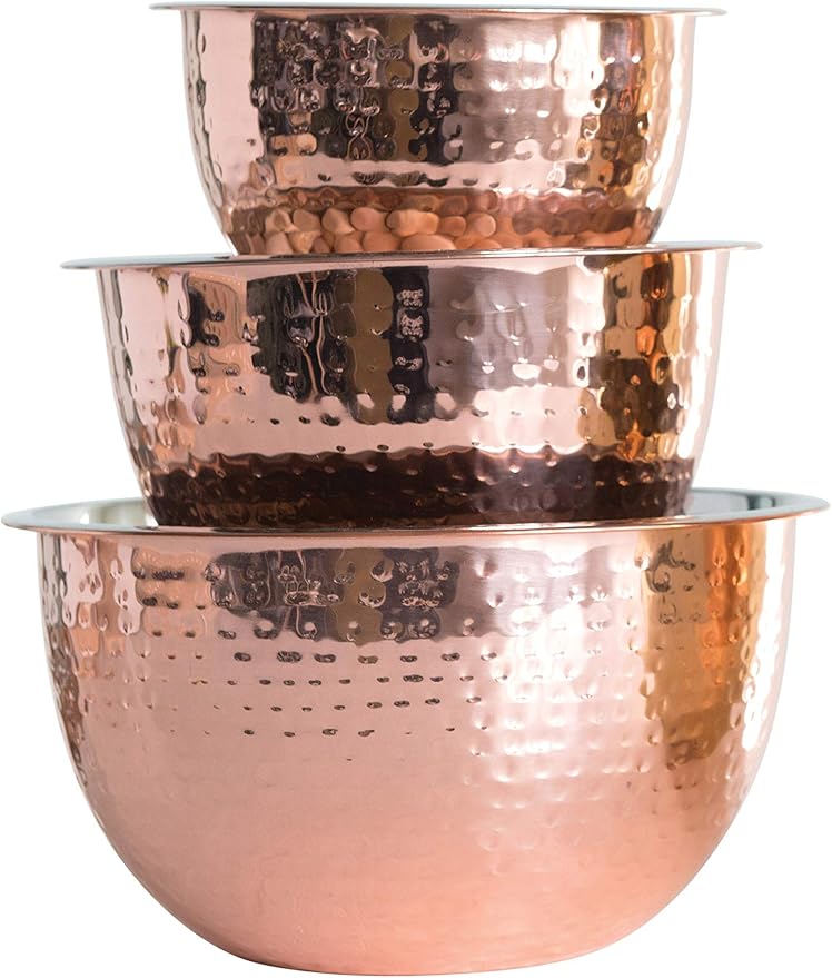 Creative Co-Op Hammered Stainless Steel Bowls in Copper Finish (Set of 3 Sizes)