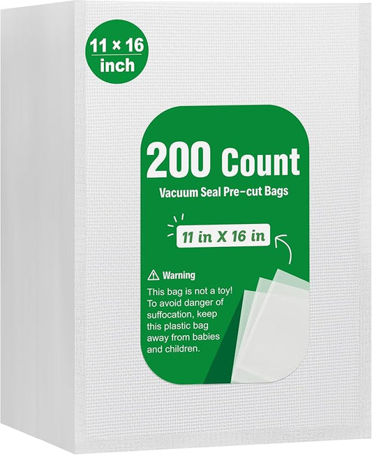 Syntus 200 Count Vacuum Sealer Bags Gallon 11 x 16 inch for Seal a Meal, Commercial Grade BPA Free Heavy Duty Precut Seal Bags, Food Vac Bags for Storage, Meal Prep or Sous Vide