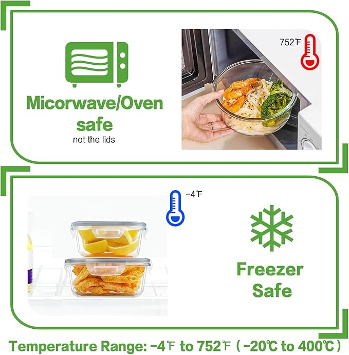 HOMBERKING 24pc Glass Food Storage Containers with Lids, Glass Meal Prep Containers, Airtight Glass Bento Boxes, BPA Free & Leak Proof, Pantry Kitchen Storage(12 lids & 12 Containers) - Gray
