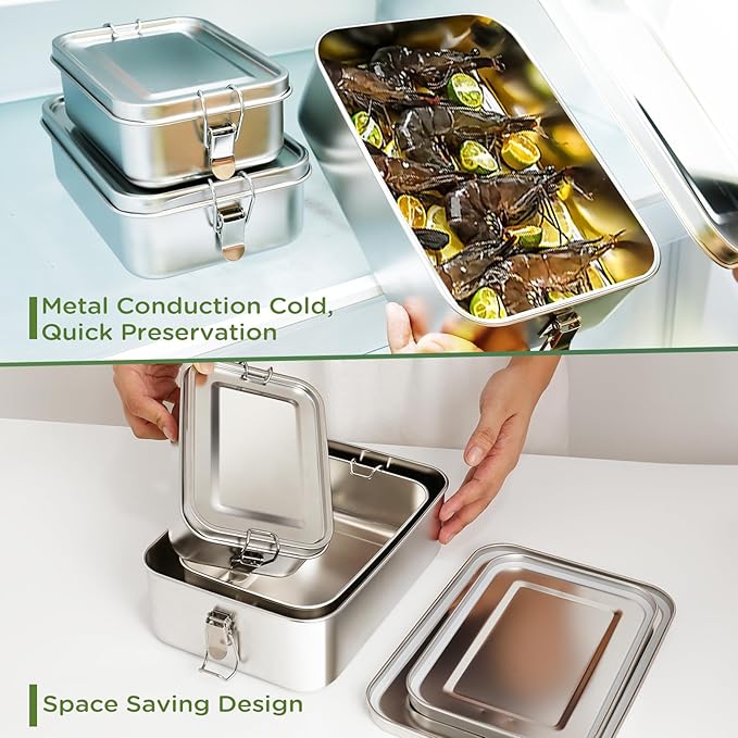 304 Stainless Steel Bento Box 3 Pack Stainless Steel Containers With Lids 81oz/47oz/29oz,Leak-Proof & Stackable Storage Stainless Steel Food Storage Containers for Soup Salad Leftover