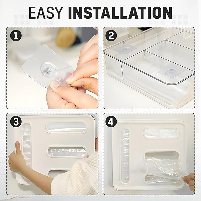 Food Storage Bag Organizer, 4 Slot Plastic Sandwich Bag Organizer for Kitchen Storage, Baggie Organizer for Drawer with Labels Included, Gallon, Quart, Sandwich, Snack, and Slider Bags