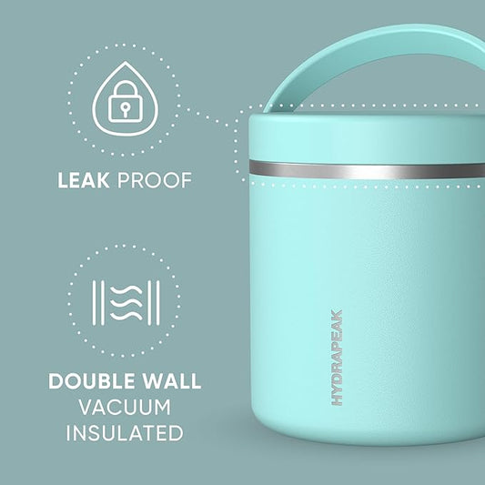 Hydrapeak 25oz Stainless Steel Vacuum Insulated Thermos Food Jar | Thermos for Hot Food and Cold Food, Wide Mouth Leak-Proof Soup Thermos for Adults, 10 Hours Hot and 16 Hours Cold (Aqua)
