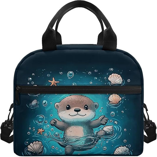 Showudesigns Sea Otter Lunch Bag for Girls 10-12 8-10 Boys Lunch Box Kids Food Containers Reusable Lunchbox Bags for School Work Office Shopping Cooler Tote Bag Blue