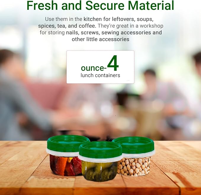 [Green - 12 Pk] Airtight Deli Containers with Lids Twist Lock Top Clear Food Storage for Meal Prep Snacks and Leftovers Freezer and Microwave Safe Stackable Leak-Resistant 12 Pc Set (4 Ounce)