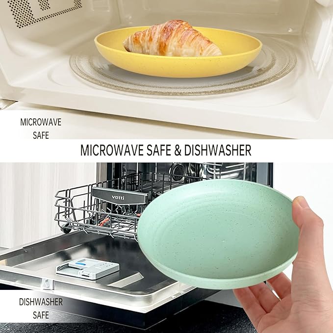 48 Pcs Dinnerware Sets for 4,Plates and Bowls Sets Unbreakable Tableware set,Plates Bowls Cups Cutlery Sets,Travel Camping Lightweight Dinnerware（Light Color）