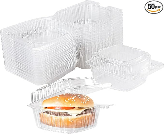 50-Pack Clear Plastic Food Containers Clamshell Take Out Containers Disposable ToGo Boxes for Food 4 x 4 inch, Snacks, and Meals