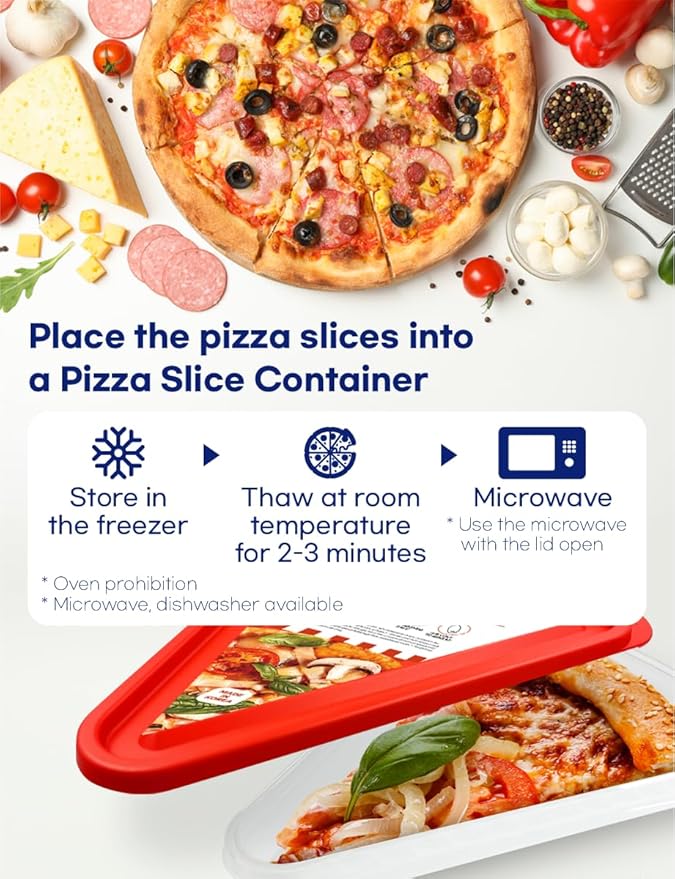 Pizza Slice Container, Tray and Saver, BPA Free 4 Pack No more soggy pizza! Keep it fresh and crispy with our airtight pizza storage container