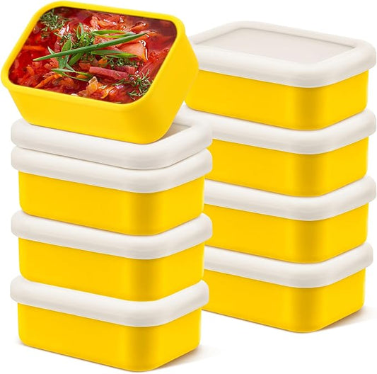 Nuogo 8 Pcs 1 Cup Silicone Freezer Trays with Lid Silicone Soup Molds Rectangle Soup Freezer Containers Reusable Food Preserving Tray Ice Trays for Soups Sauces Stews(Yellow)