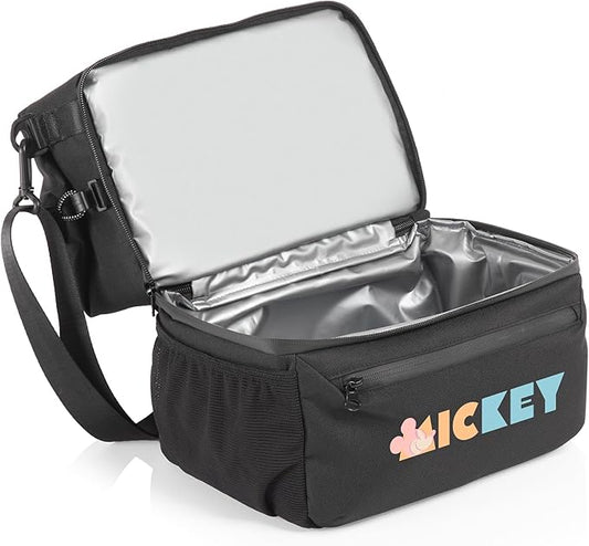 PICNIC TIME Disney Mickey Mouse Tarana Insulated Lunch Bag Made from Recycled Material, Lunch Box with Picnic Set, Upcycled Lunch Cooler Bag, (Carbon Black)