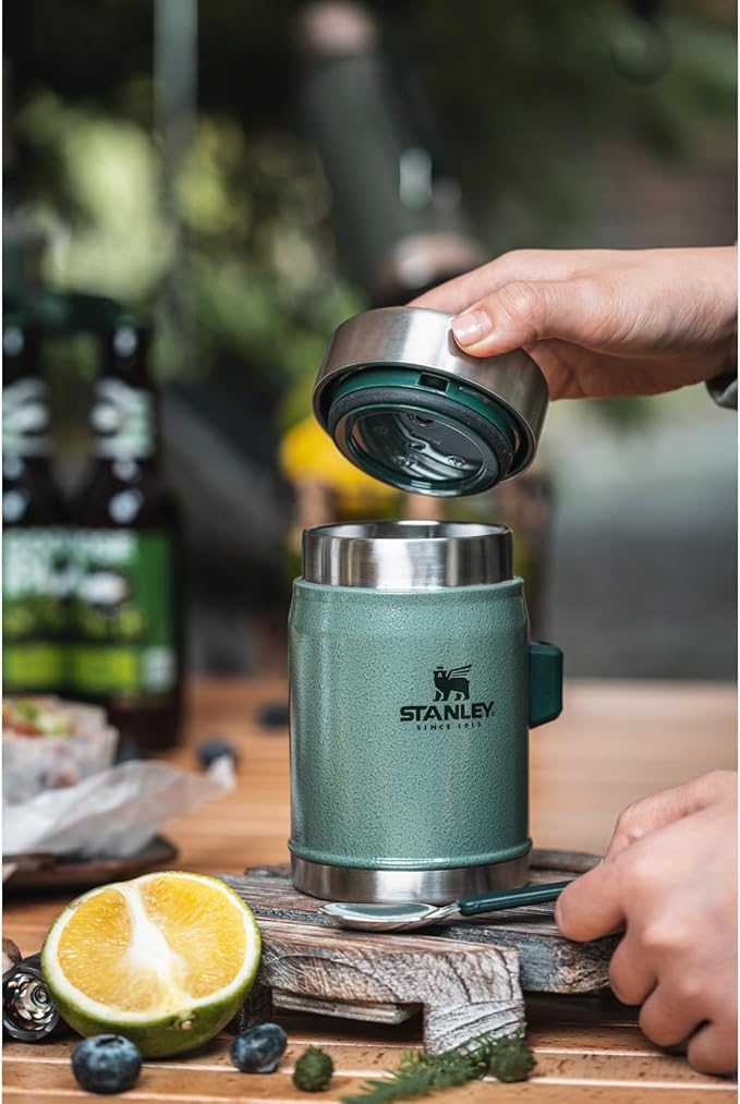 Stanley Classic Food Jar and Spork 14 oz | Vacuum Insulated Thermos Food Container | Wide Mouth Screw On Lid | Packable for Travel | Stainless Steel with Leakproof Lid | BPA-Free | Black 2.0