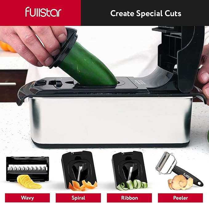 Fullstar Vegetable Chopper and Spiralizer - Food Chopper with Container, Fruit Slicer, Kitchen Gadgets & Accessories, Home Essentials (14 in 1, Stainless Steel)