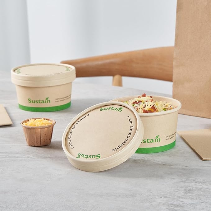 LIDS ONLY: Sustain Round Paper Soup Container Lids, 200 Disposable Ice Cream Cup Lids - Cups Sold Separately, For 8 Ounce Cups, Bamboo To Go Cup Lids, With PLA lining, Compostable - Restaurantware