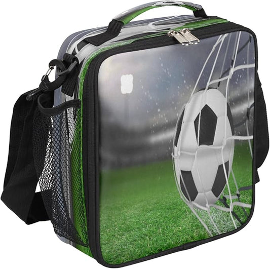 Pardick Lunch Box for Kids Boys Girls Soccer Lunch Bag Football Kids Lunch Box Insulated Teen Student Lunch Bag Meal Tote with Adjustable Shoulder Strap for School