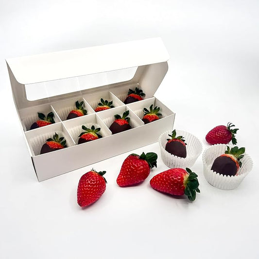 Treat boxes with window and dividers | 8 SMALL compartments | 8.75 x 4.5 x 1.9 in | Chocolate covered strawberries supplies, macaron boxes, baked goods packaging | 10-pack (White)
