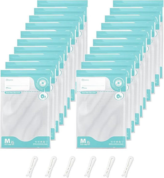 Sous Vide Bags Reusable, Vacuum Food Storage Bags 20 pcs (7.9 * 11.8in) Comes with 6 sealing sliders Thicken PA&PE material Double zipper Long-lasting freshness Bag for Cooking, Food Storage, M 20pcs