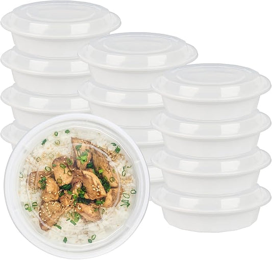 Restaurantware Asporto 24 Ounce To Go Boxes 100 Microwavable Take Out Food Containers - Clear Plastic Lids Included Do Not Contain BPA White Plastic Catering Food Containers Disposable Round