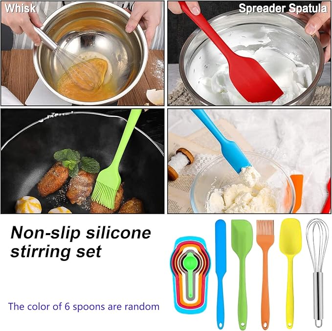Menbyci 6 Pcs Mixing Bowls with Lids,Stainless Steel Mixing Bowls with 3 Grater Attachments,Non-Slip Bottoms,Kitchen Utensils,Mixing Bowl Set for Kitchen Mixing Baking Prepping Cooking Serving,Black