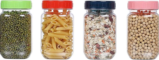novelinks 16 Pack Plastic Jars 16 oz With Colorful Lids Wide-mouth Mason Jars 16 oz With Lids Plastic Containers For Storge Decoration (16)