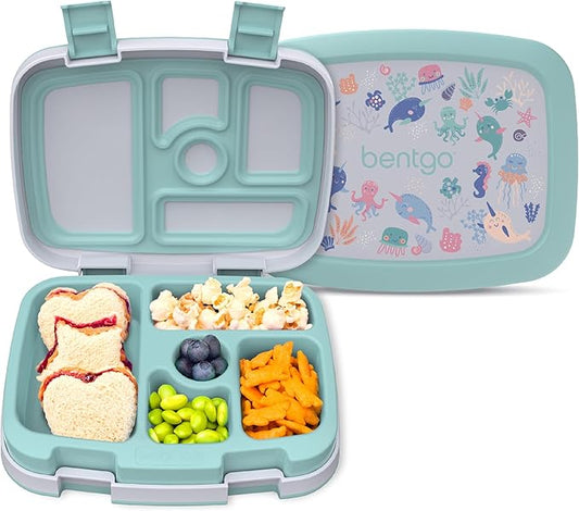 Bentgo Kids Prints Leak-Proof, 5-Compartment Bento-Style Kids Lunch Box - Ideal Portion Sizes for Ages 3-7, Durable, Drop-Proof, Dishwasher Safe, & Made with BPA-Free Materials (Sea Life)
