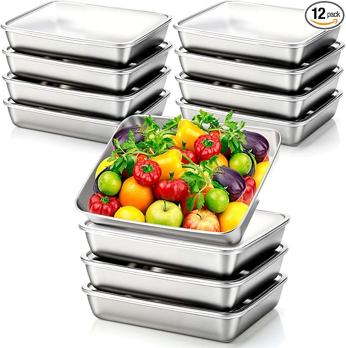 12 Pcs Stainless Steel Food Storage Containers with Lids, 71 Oz Metal Lunch Bento Box Reusable Stackable Meal Prep Container for Kitchen Picnic Travel, Freezer& Dishwasher Safe