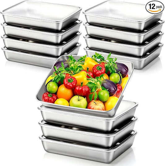 12 Pcs Stainless Steel Food Storage Containers with Lids, 71 Oz Metal Lunch Bento Box Reusable Stackable Meal Prep Container for Kitchen Picnic Travel, Freezer& Dishwasher Safe