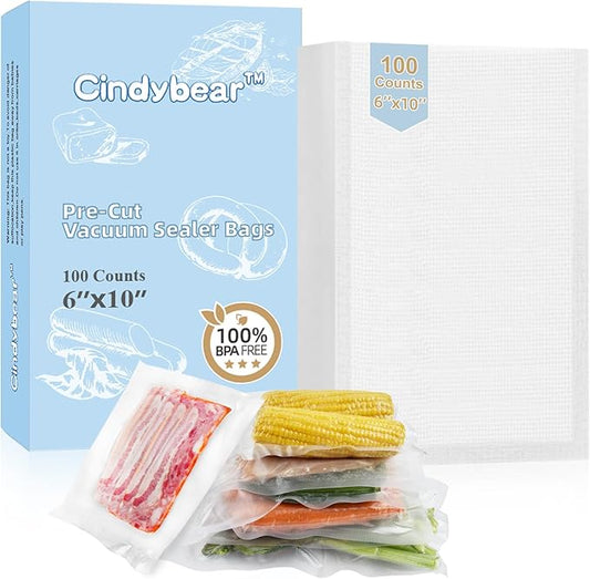 100pcs Vacuum Sealer Bags, Pint 6" x 10" Food Saver Bags, Pre-cut Commercial Grade Vac Bags for Food Storage, BPA Free, Heavy Duty, Meal Prep or Sous Vide Cooking