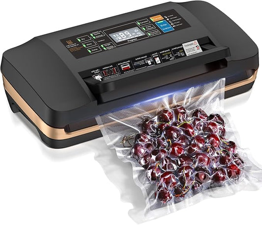 95kpa Vacuum Sealer Machine,Commercial Full Automatic Food Sealer,10-in-1 Sealing System with Double Heat Seal,Bags Storage, Easy-Lock Handle,Build-in Cutter,1 Bag Rolls and 10 pcs Pre-cut Bags
