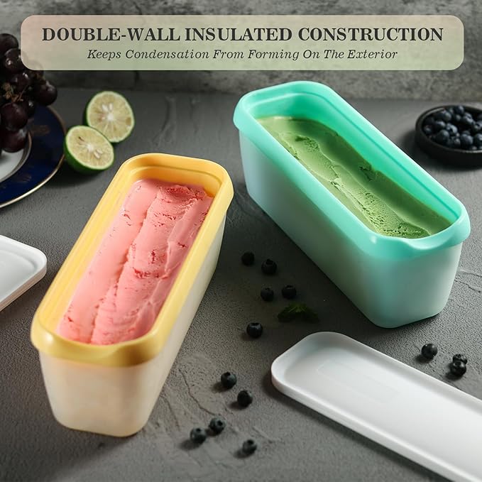 2Pack Ice Cream Containers for Homemade Ice Cream（1.5 Quart Each），Reusable Plastic Tubs Storage Containers Cups with Lids for Freezer，Stackable Storage Container for Gelato，Yogurt, Sorbet