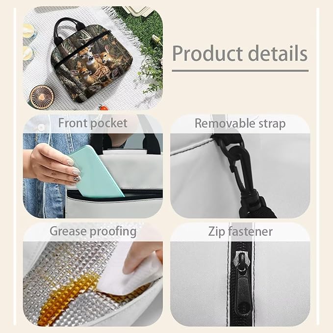 Showudesigns Forest Deer Lunch Bags for Boys 8-12 12-14 Insulated Lunch Box Kids Travel Bag Picnic Container Thermal Meal Tote Kit with Thick Handle Crossbody Bag Lunchbox Bento