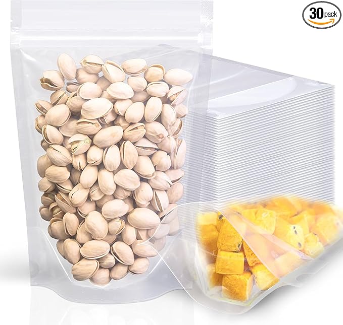 30Pcs14"X20" Clear Stand Up Zipper Seal Bgas,Reuseable Ziplock Plastic Pouch for Food Storage, Transparent Sealing Food Pouches Snack Packing,Cookie,Snack,Spices,Pet Food and Drinking