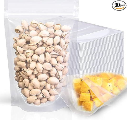 30Pcs14"X20" Clear Stand Up Zipper Seal Bgas,Reuseable Ziplock Plastic Pouch for Food Storage, Transparent Sealing Food Pouches Snack Packing,Cookie,Snack,Spices,Pet Food and Drinking
