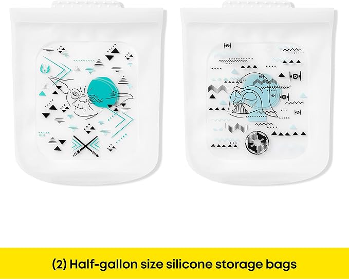 Pyrex Platinum Silicone 4-Pc Storage Set, 2 Reusable Sandwich Bags, 2 Reusable Half-Gallon Freezer Bags, Non-Toxic, BPA-Free, Airtight & Leak-Proof, Microwave, Freezer Safe, Star Wars
