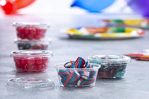 Clear Disposable Plastic Portion Cups With Lids (200 Sets - 3.25 Oz) - Disposable Condiment Cups, Sauce/Dip/Dressing Cups, Souffle Cups & Jello Shot Cups With Lids | Grea