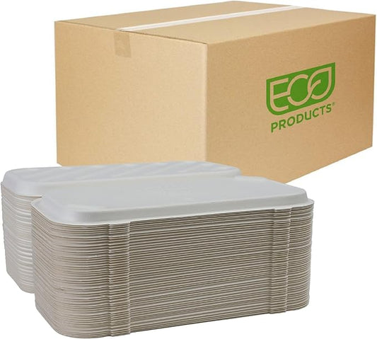 ECO PRODUCTS Compostable Vanguard 13"x7" Pizza Clamshell To Go Containers, Case of 200, Flatbread Take Out Food Box, White Renewable Molded Fiber, No-Added PFAS, ASTM Compliant, BPI-Certified