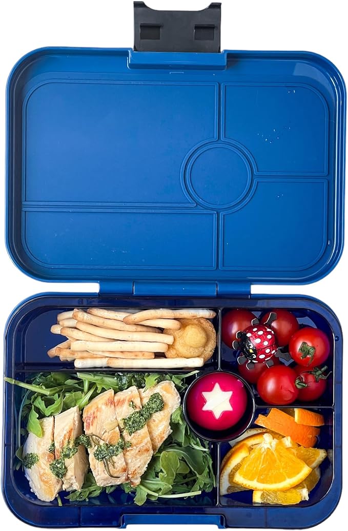 Yumbox Tapas Leakproof Bento Lunch Box - 5-Compartment Bento Container for Adults and Kids; Large, Leakproof & Easy Clean; Lunch Box Kids (Monte Carlo Blue Clear Navy Tray)