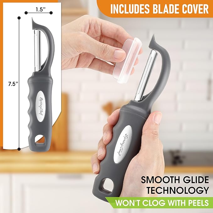 Spring Chef Premium Swivel Vegetable Peeler, Gray & Stainless Steel Magnetic Measuring Cups, Set of 7, Black - 2 Product Bundle