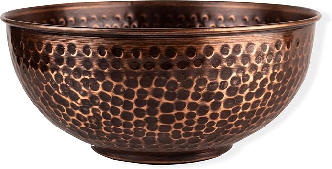 GoCraft Antique Copper Mixing Bowl with Hammered Finish for Salad, Egg Beating, Decorative & Kitchen Serving Purposes - 7.5" (Antique Finish)