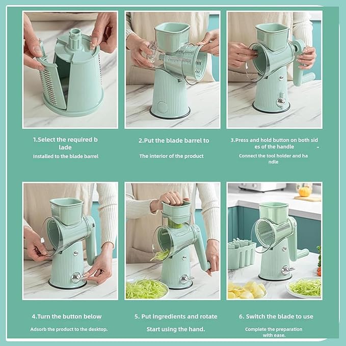 Preservea 5 In 1 Rotary Grater,2025 New Preservia 5 In 1 Rotary Cheese Grater Vegetable Slicer,Preservea 5 in 1 Hand Crank Food Chopper,Easy To Clean Kitchen Gadgets
