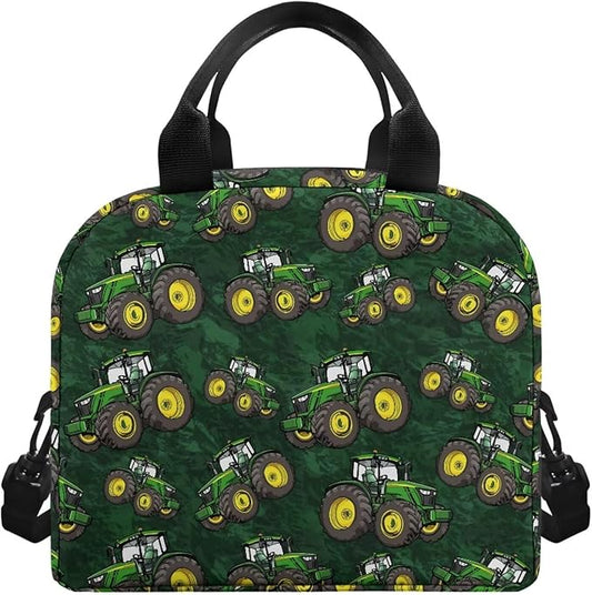 Showudesigns Truck Insulated Lunch Bags for Boys 8-12 Kids Lunch Box Lightweight Food Cooler Tote Bag Primary School Shopping Bag with Shoulder Strap Thermal Organizer Green