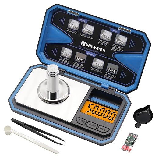Milligram Scale,50g/0.001g Compact Pocket Precision Scale with 50g Cal Weight,Mg Scale for Power Medicine,Reloading,Jewelry,Coin and Gem,Included Scoop,Power Pan,Tweezers and Battery