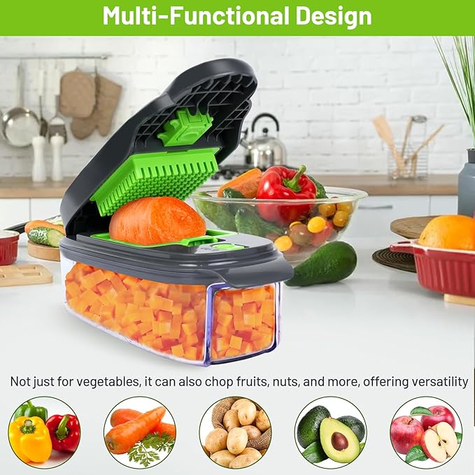 16 in 1 Food Chopper - Vegetable Cutter with 8 Blades, Slicer for Onion, Potato, Carrot, Garlic, Egg & Cheese - Container Included